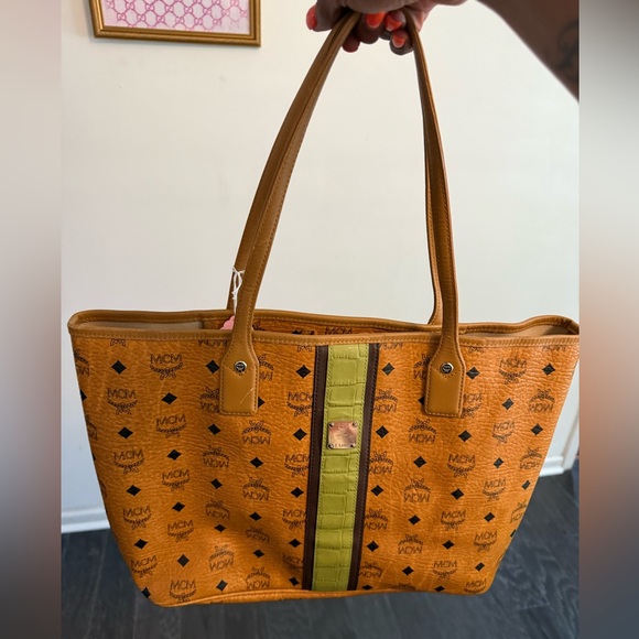 MCM Brown Tote with Green Stripe - Picture 1 of 5